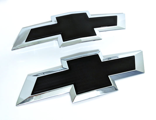 Chevy Silverado 1500 2500HD 3500HD Black Front Rear Tailgate Bowtie Emblem Set