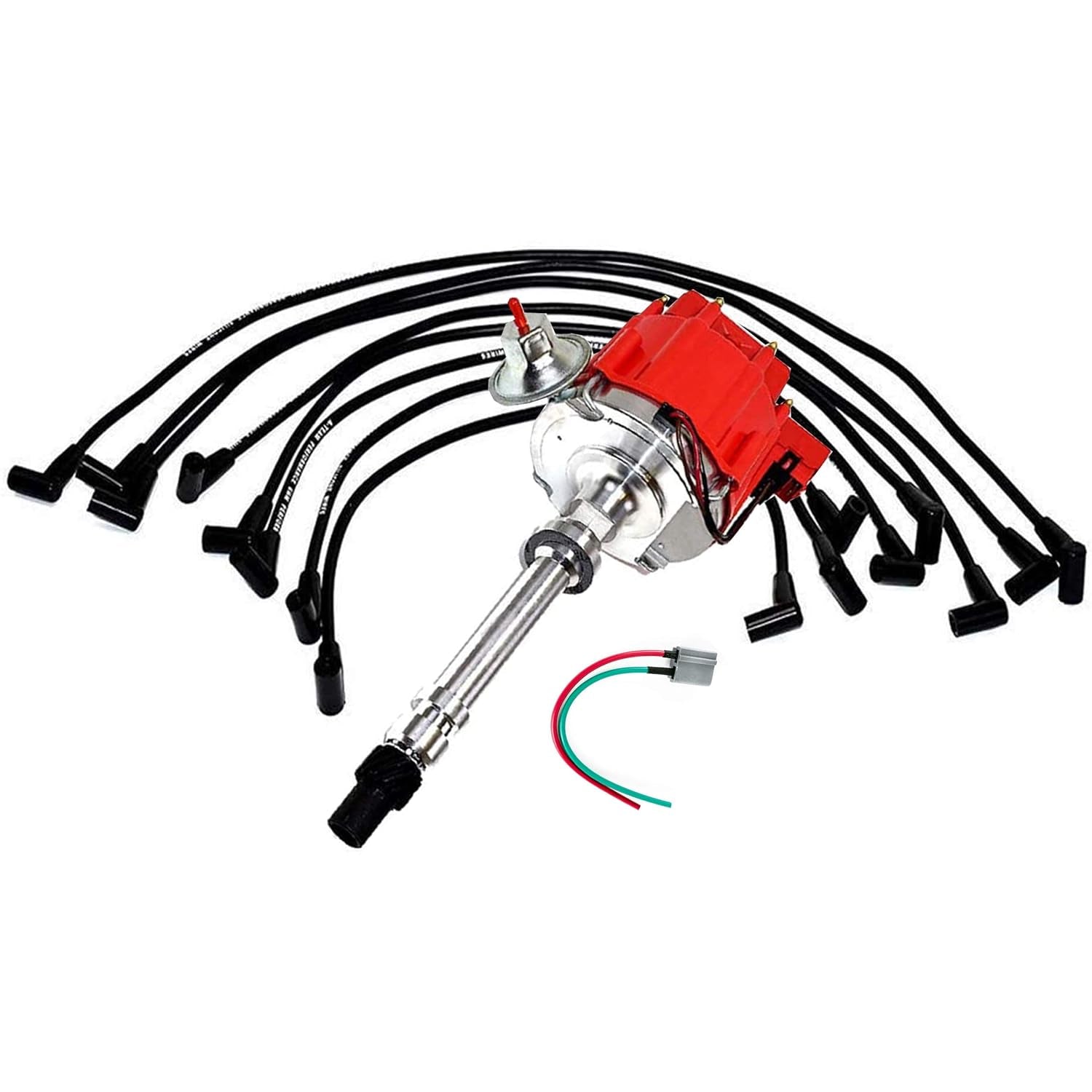 - HEI Distributor W/Sbc under the Exhaust Spark Plug Wires and HEI Pigtail Harness Complete Kit - Compatible with Chevrolet Chevy GM GMC SBC 262 265 267 283 302 350 383 400 Red Cap