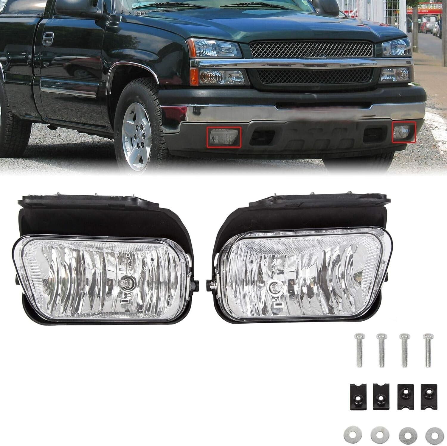 Bumper Fog Lights Lamps for 2003-2007 Chevy Silverado 2002-2006 Chevy Avalanche