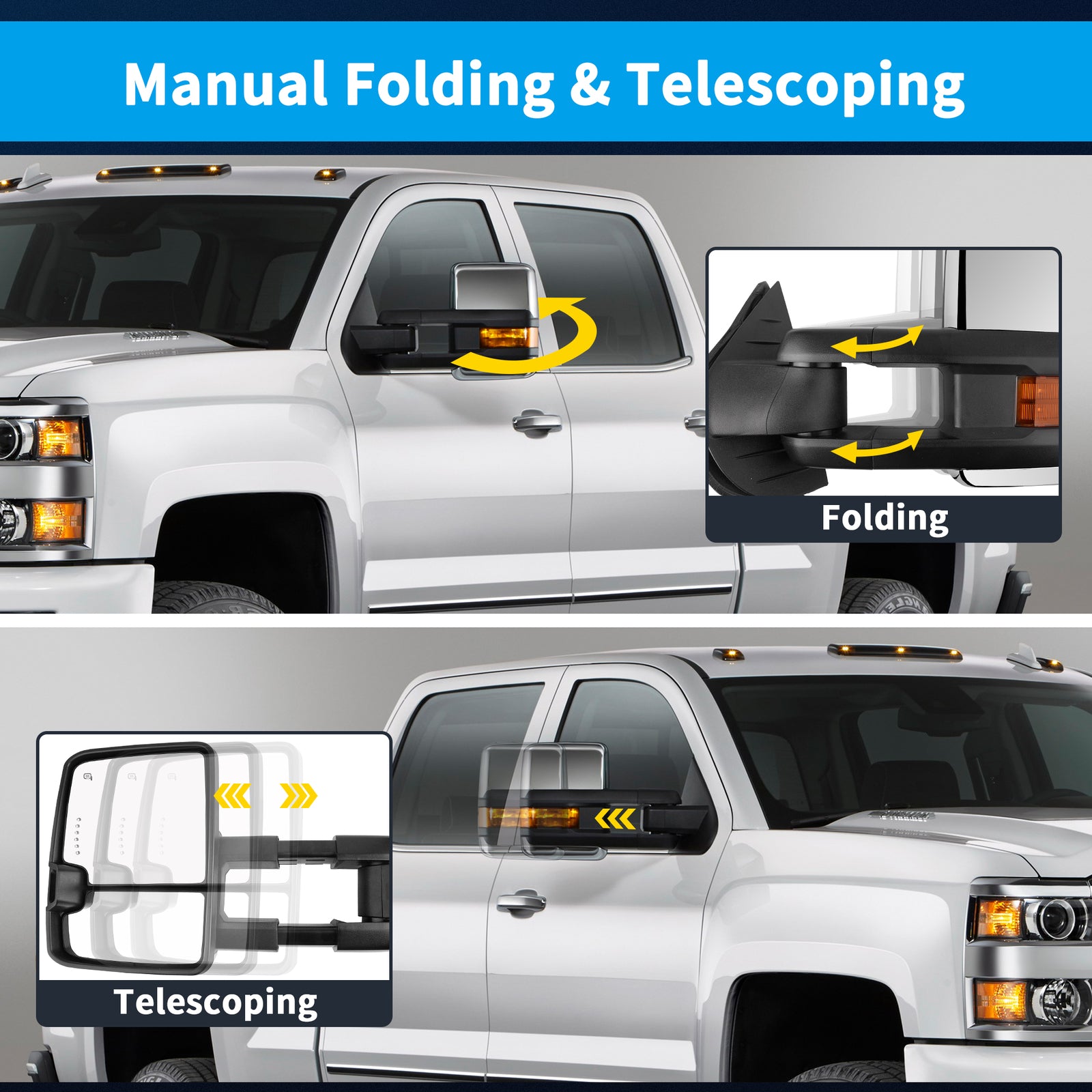 Power Heated Tow Mirrors for 2007-2013 Chevy Silverado Sierra 1500 2500HD 3500HD