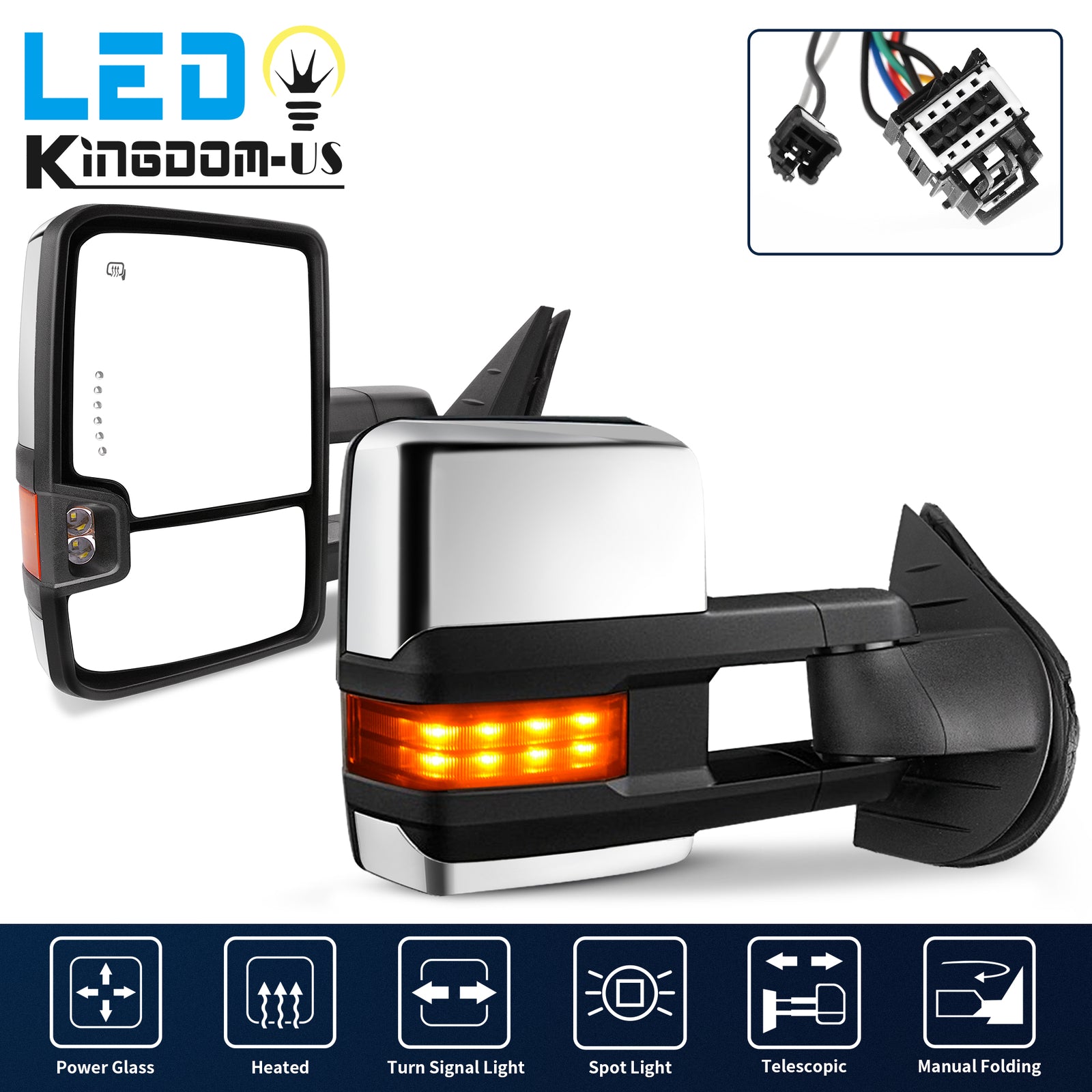 Power Heated Tow Mirrors for 2007-2013 Chevy Silverado Sierra 1500 2500HD 3500HD