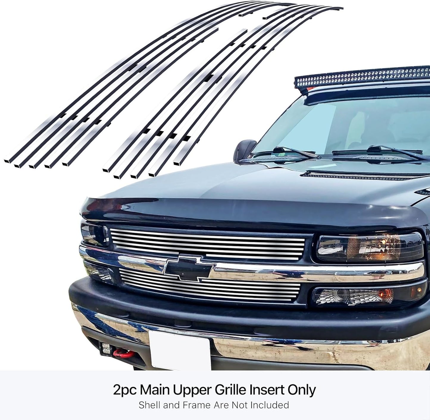 Compatible with Chevy Silverado 1500 2500 3500 1999-2000 & Suburban Tahoe 00-06 Main Upper Stainless Steel SS Chrome Billet Front Grill Grille Insert C65701A
