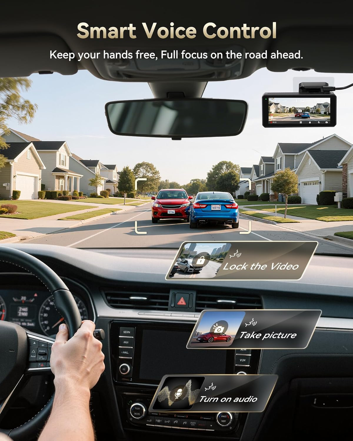 F77 4K+4K Front and Rear Dash Cam with HDR, Dual STARVIS 2 IMX678 Sensor, Voice Control Dash Camera for Cars with 128GB Emmc Storage, 5.8Ghz Wifi, 4'' Touch Screen, 24H Parking Mode