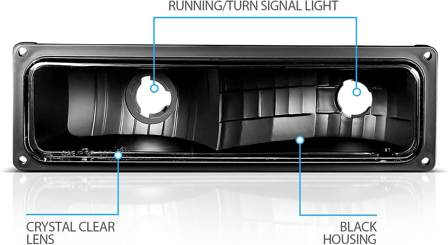 Replacement Parking Turn Signal Lights Black Pair for 88-98 Chevy Full Size - Passenger and Driver Side