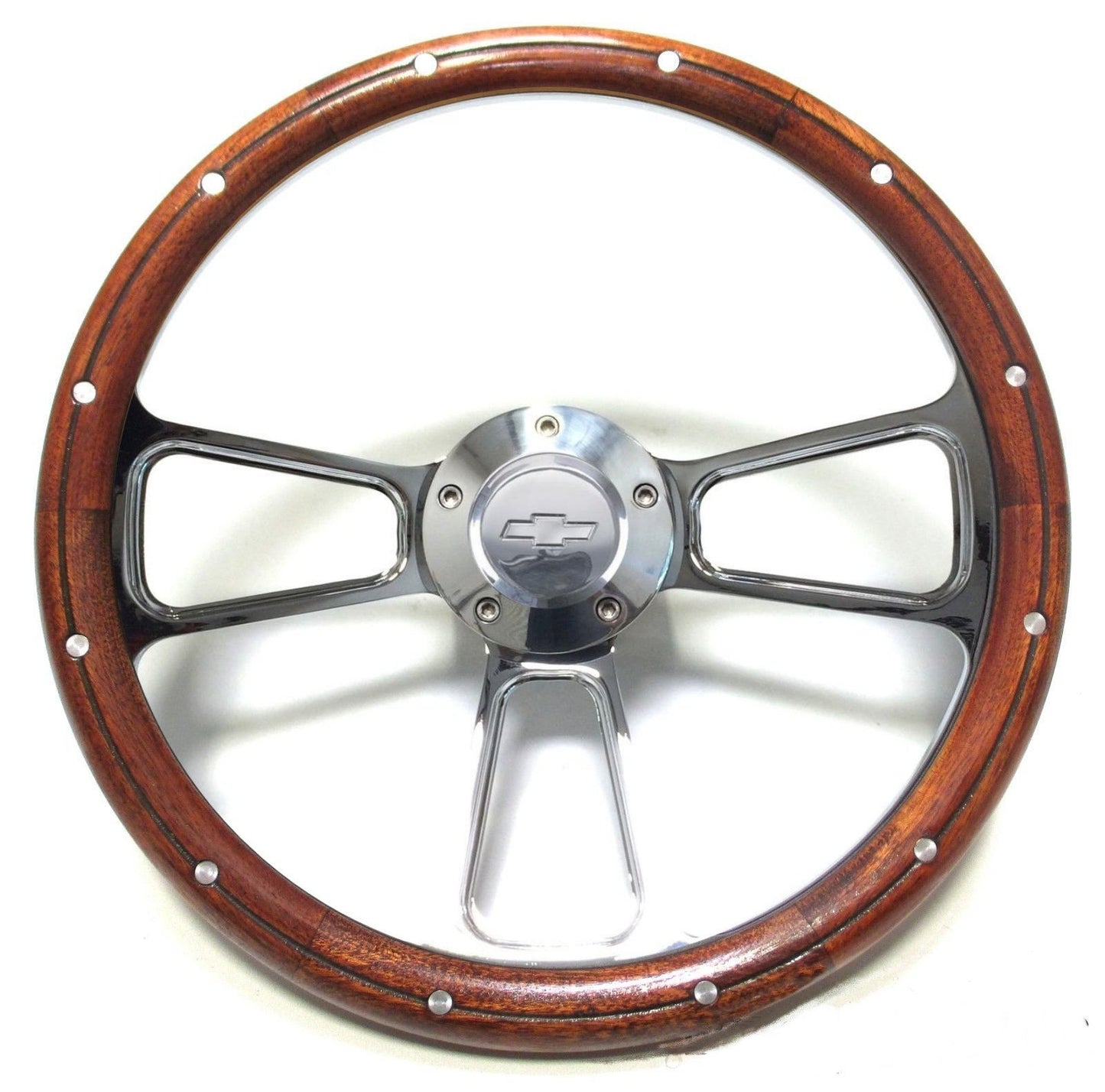 Chevrolet Billet & Mahogany Steering Wheel Kit, Chevy Logo Engraved Horn"
