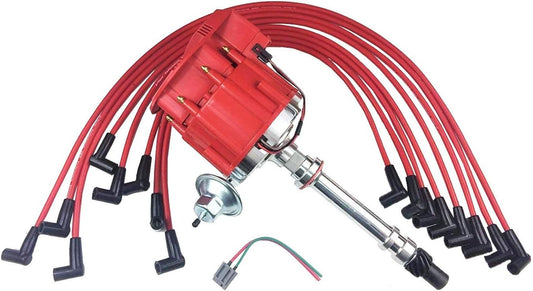 - HEI Distributor Super Cap Red and Silicone Spark Plug Wires Set under the Exhaust Red 8Mm - Compatible with Chevrolet SBC Small Block Chevy 350