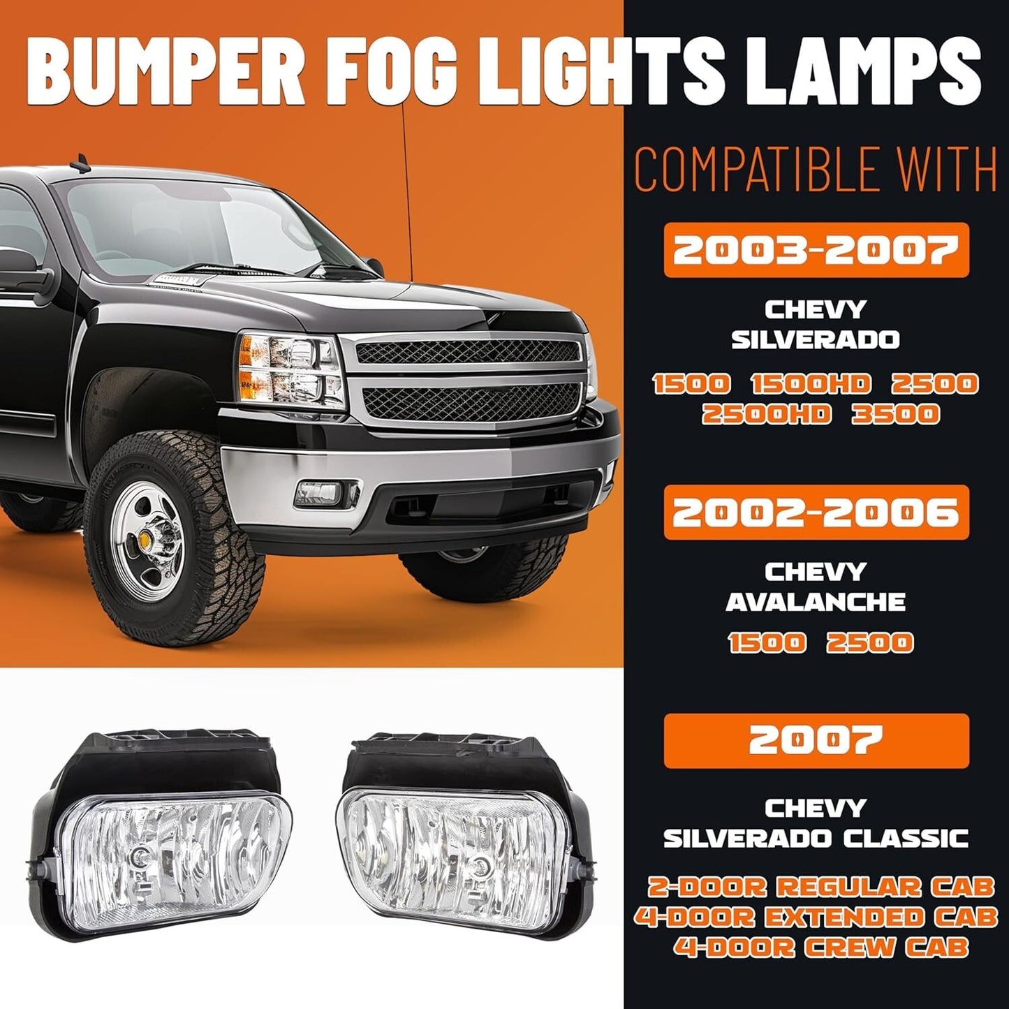 Bumper Fog Lights Lamps for 2003-2007 Chevy Silverado 2002-2006 Chevy Avalanche