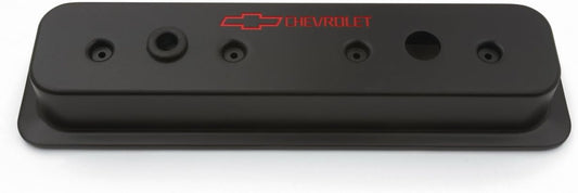 141-131 SBC Blk Crinkle Die Cast Center Bolt Valve Cover, Black