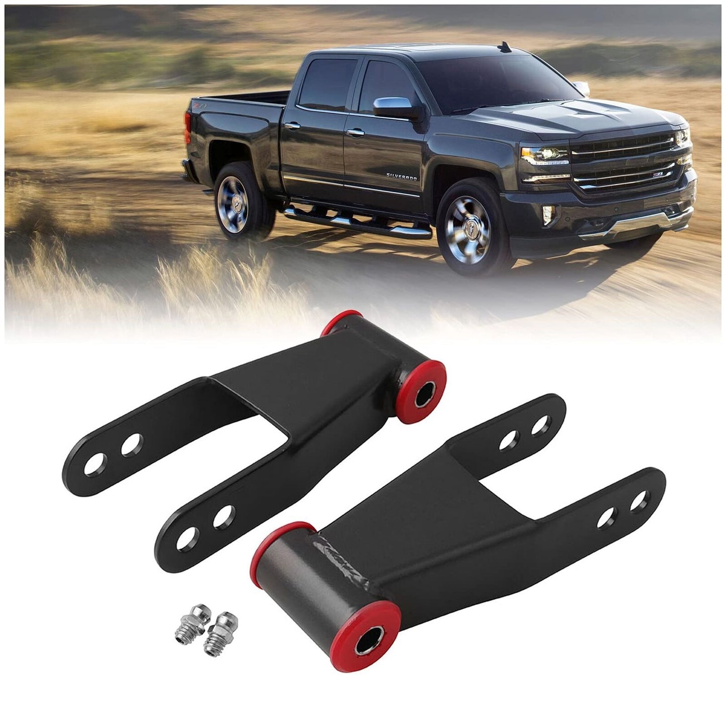 2" Rear Drop Shackles Kit for Chevy Silverado GMC Sierra 1500 C1500 1988-2018