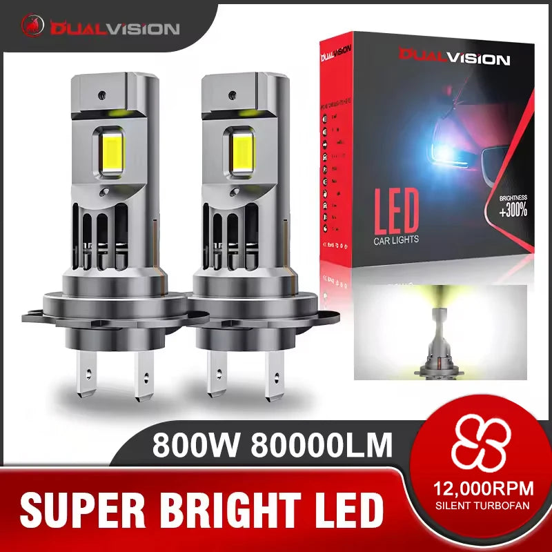 800W Turbo H7 H11 LED Headlight Bulbs CANBUS Lights 80000LM H4 9012 9005 HB3 9006 Mini Lamp 3580 CSP Wireless Car LED with Fan