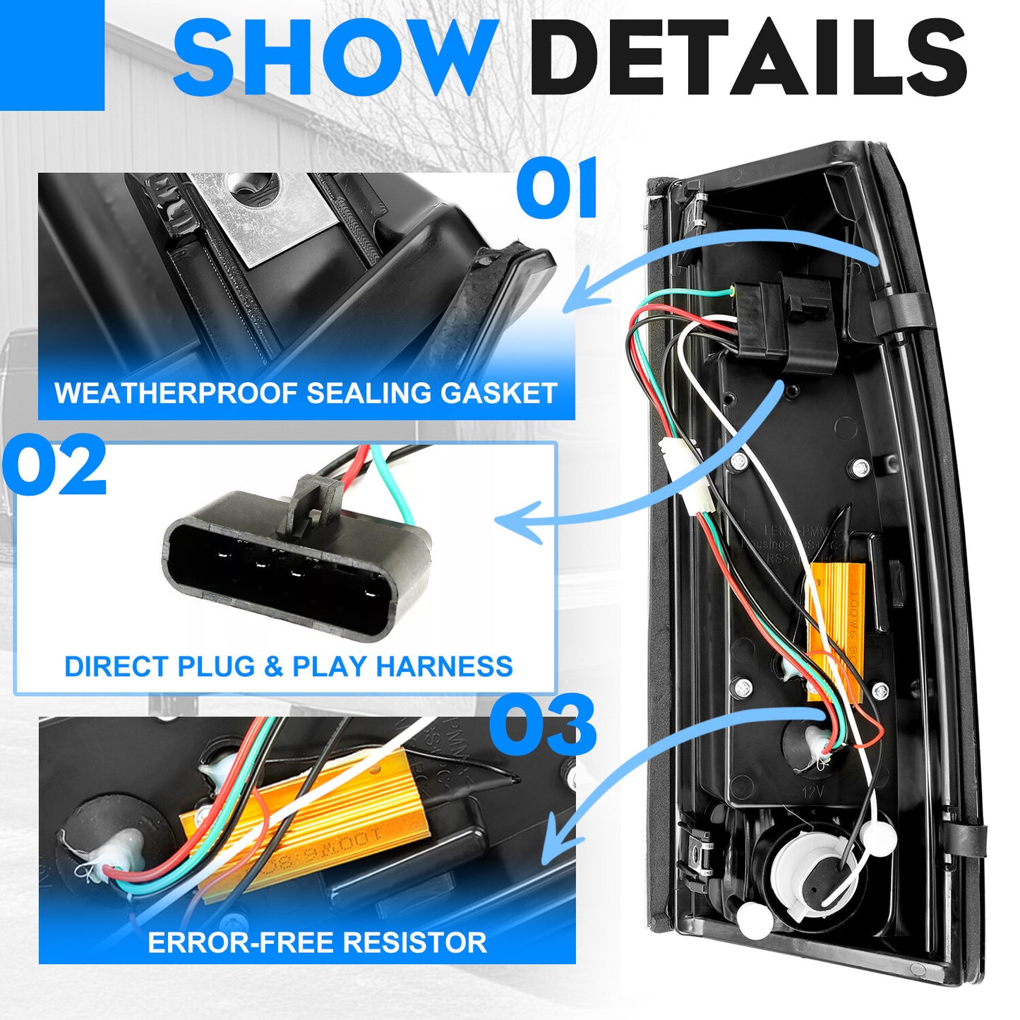DOT Fits 88-98 Chevy GMC C/K 1500-3500 Yukon Silverado Smoke LED Tail Lights