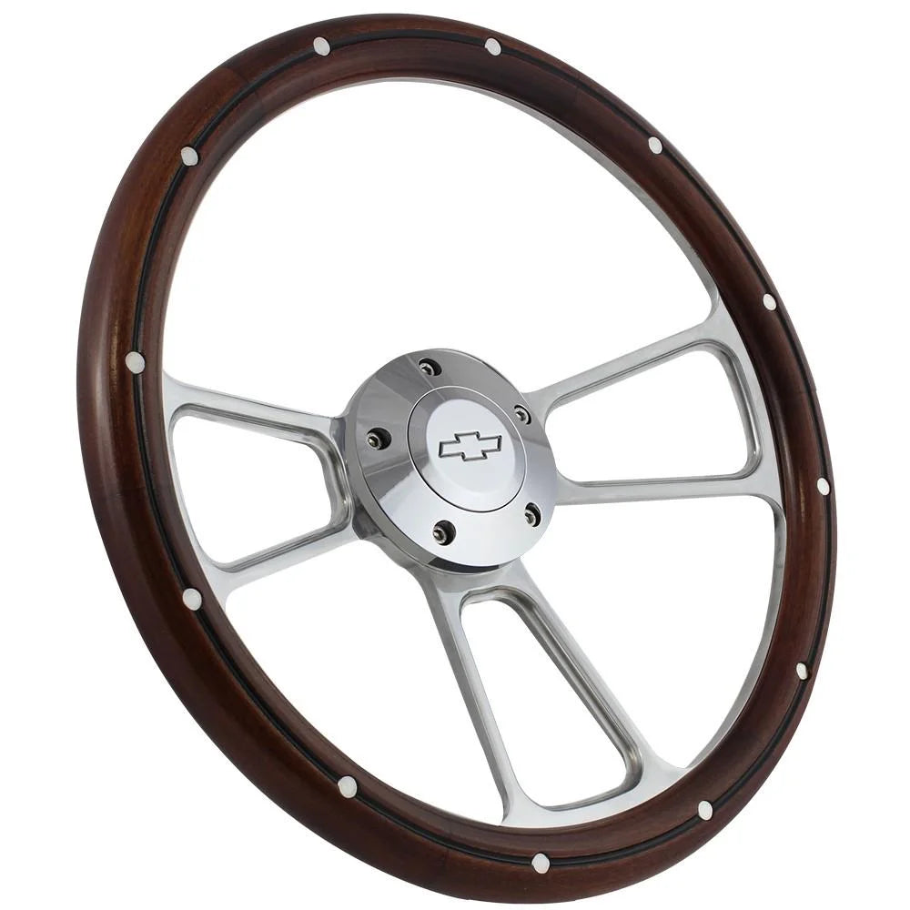 Chevrolet Billet & Mahogany Steering Wheel Kit, Chevy Logo Engraved Horn"
