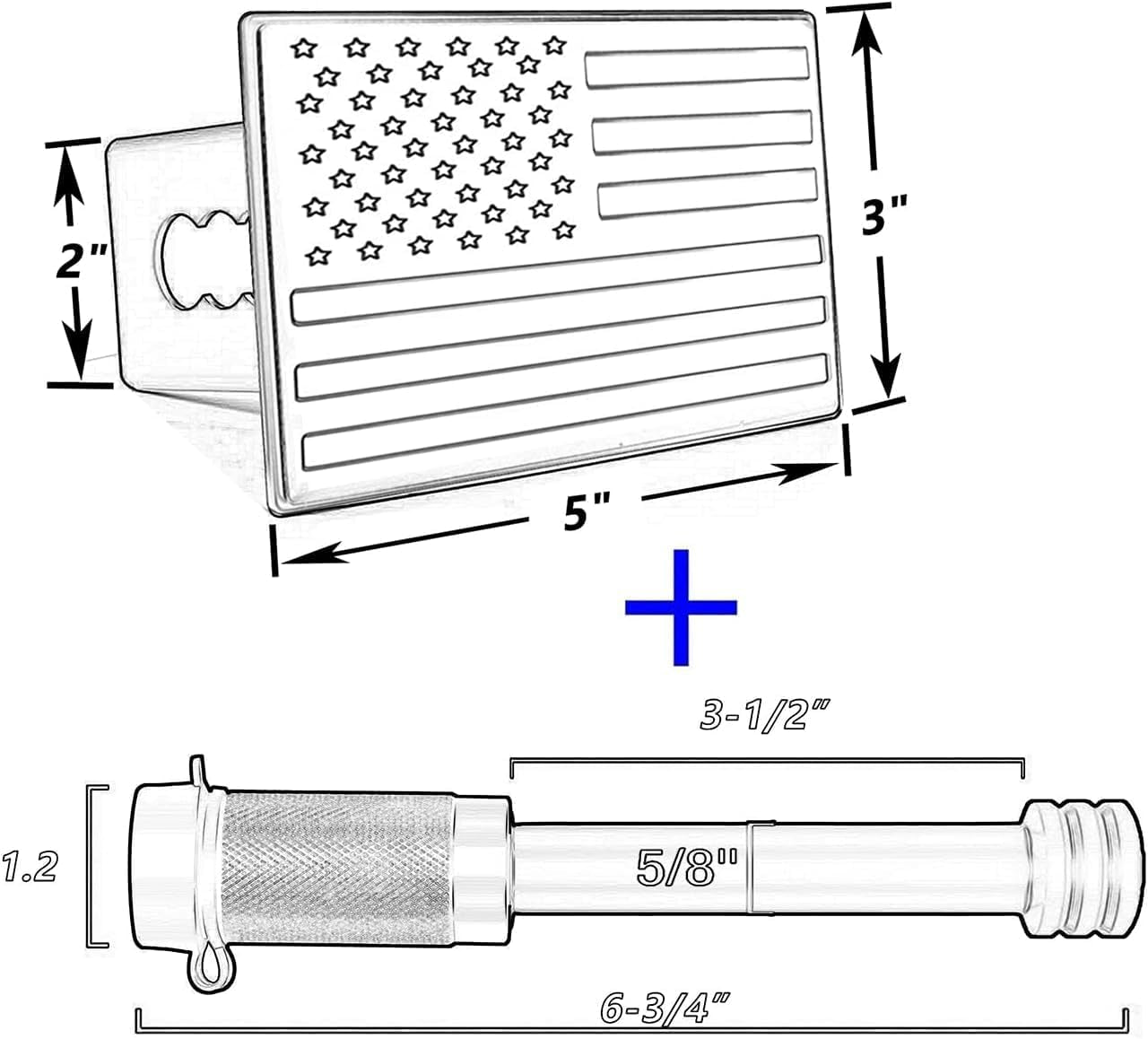American Flag Trailer Hitch Cover for 2 Inch Receivers（With 5/8-Inch Pin Diameter Trailer Hitch Lock ） (Black)